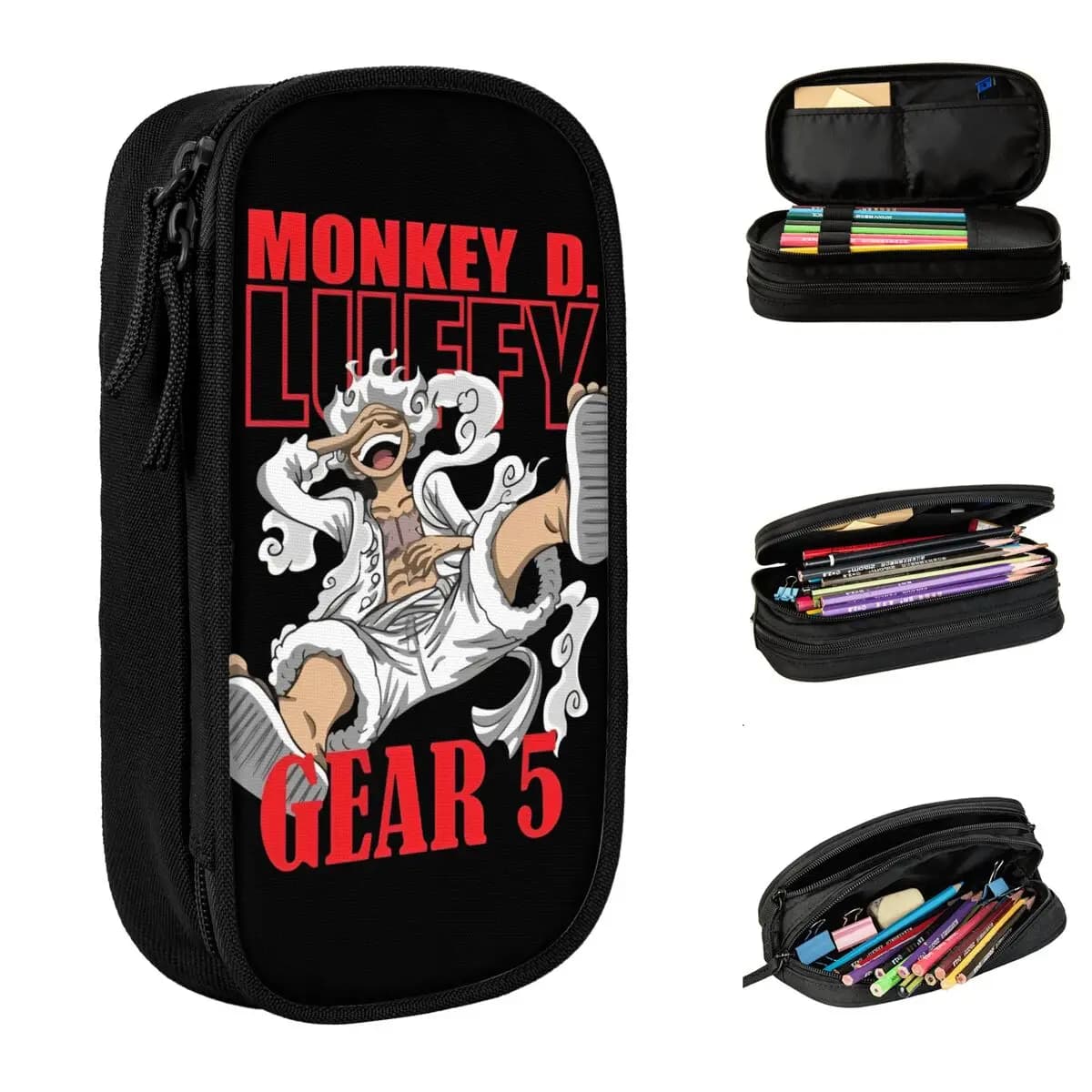 One Piece Gear 5 Monkey D Luffy Astucci per matite Borse portapenne Ragazze Ragazzi Materiale scolastico di grandi dimensioni Astuccio per matite cosmetiche