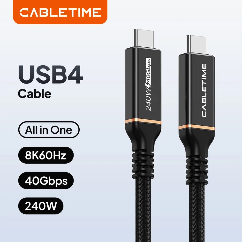 CABLETIME USB cable4 40Gbps 8K 60Hz PD240W Quick charging Thunderbolt3/4 USB 4.0 USB from C to C for MacBook Dock laptop