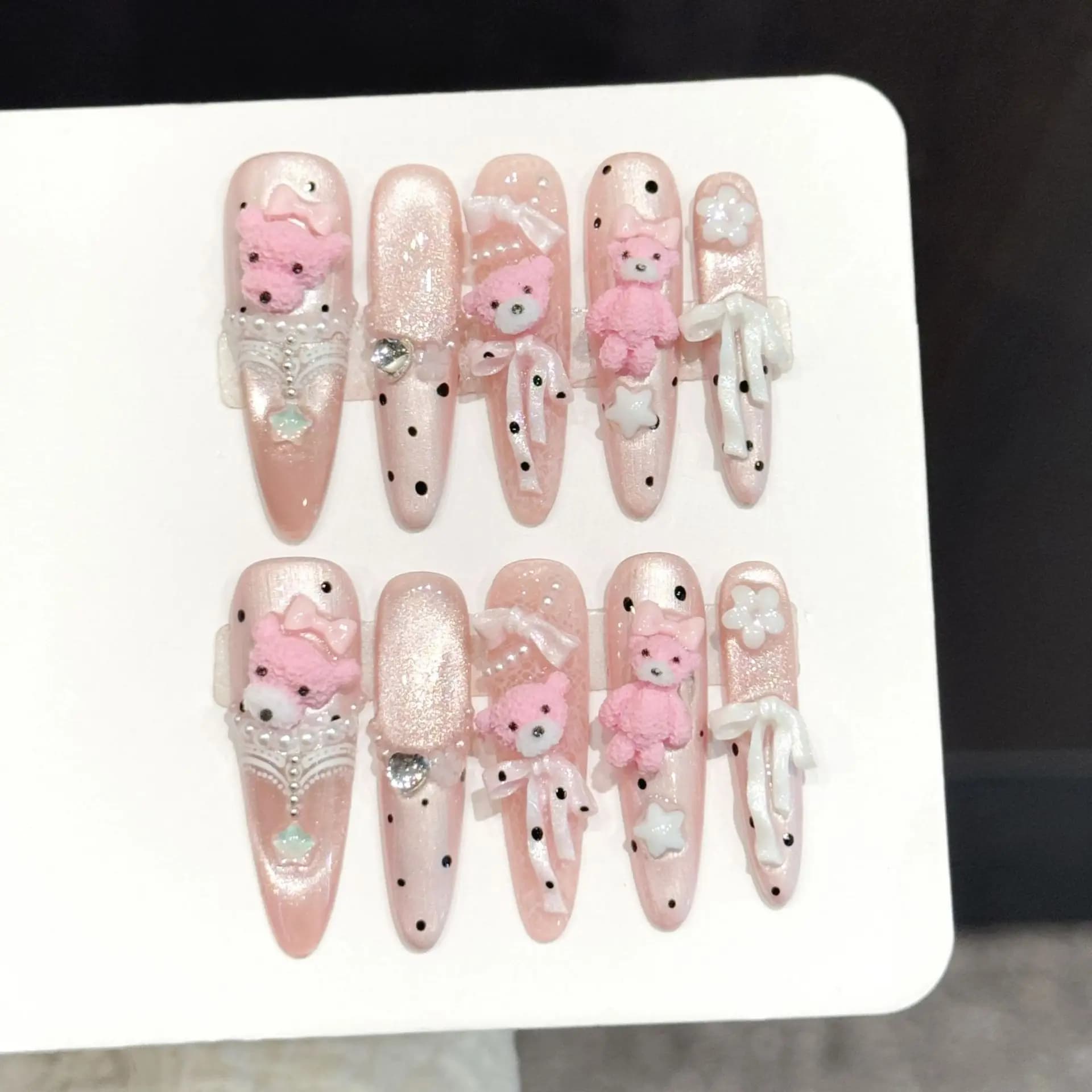 10PCS Stiletto Handmade Press On Nails,Sweet And Adorable Cartoon,Suitable For Festivals Parties And Daily Wear.