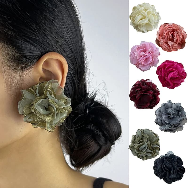 Orecchini a bottone con fiore in tessuto grande esagerato per le donne eleganti orecchini a petalo gioielli alla moda accessori Wed