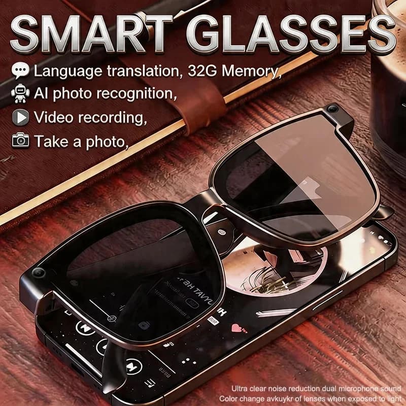 New AI Smart Glasses Men Women with 800W HD Camera Video Shooting Translation Glasses Call UV & Blue Light Protection Sunglasses