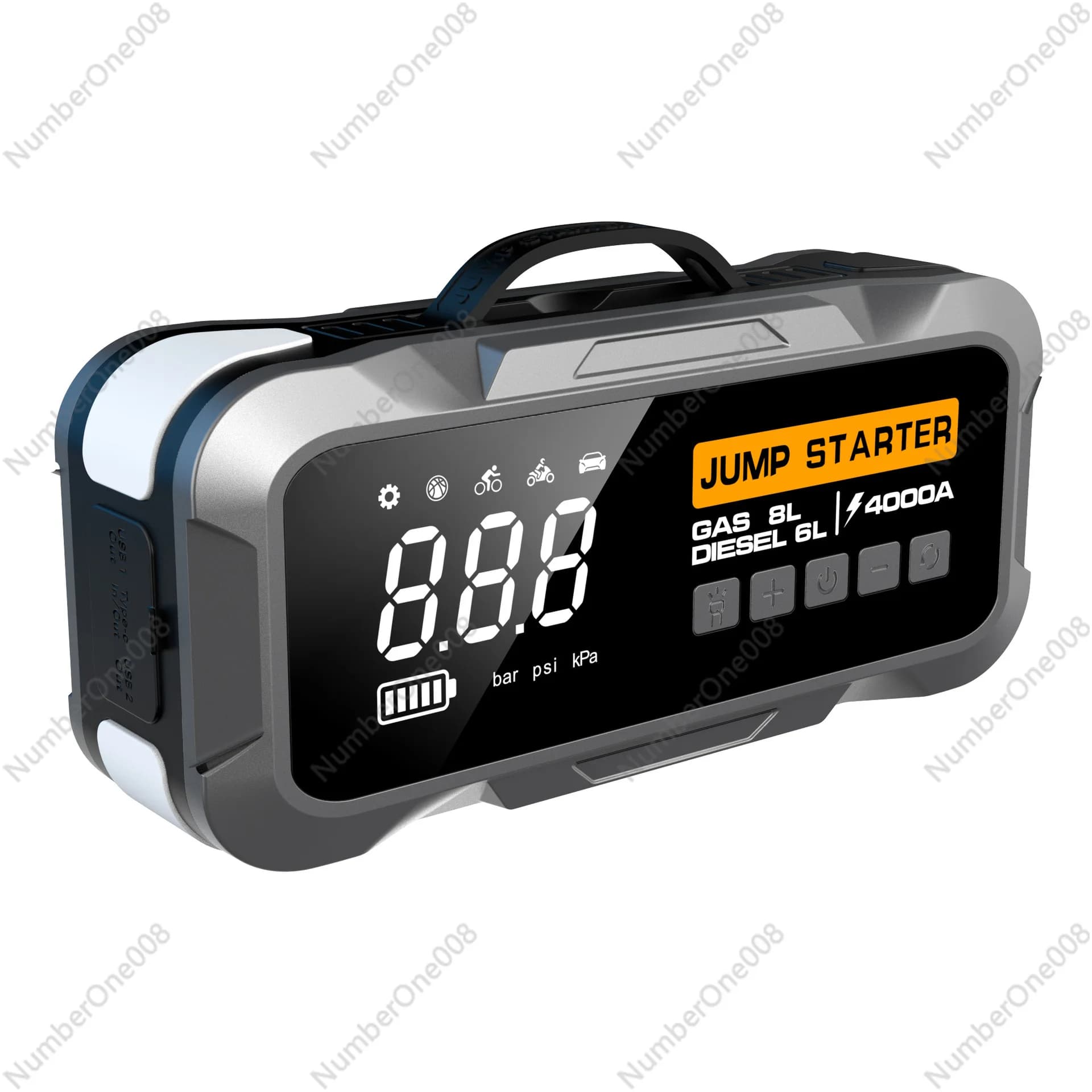 Avviatore d'Emergenza per Auto con Compressore d'Aria 2 in 1, Booster per Batteria, Power Bank, Gonfiatore a Doppio Cilindro per Emergenze Veicolari