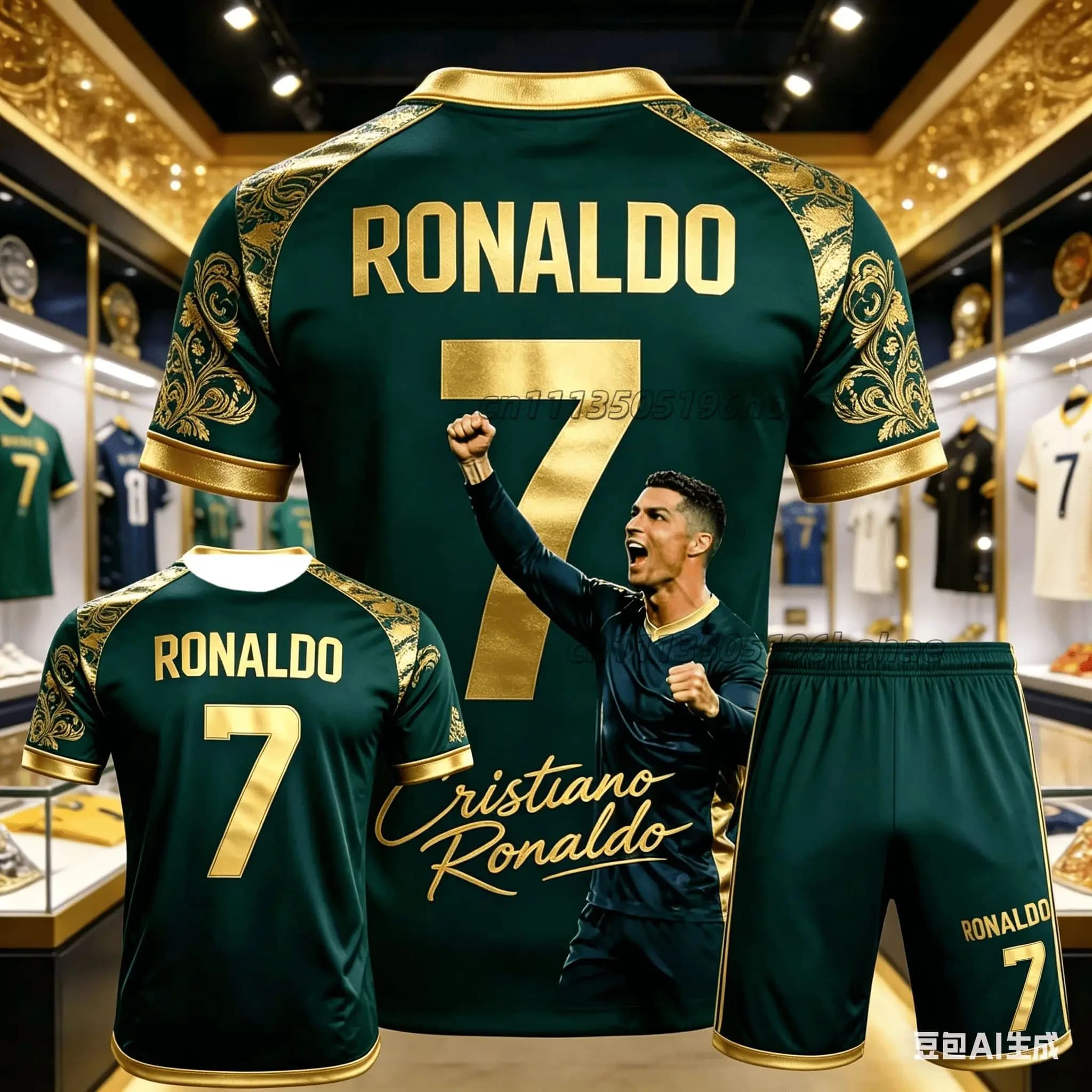 Summer Ronaldo No.7 Football Superstar Pattern Printed Men's and Women's Fans Quick Drying Football Training T-shirt Shorts Set