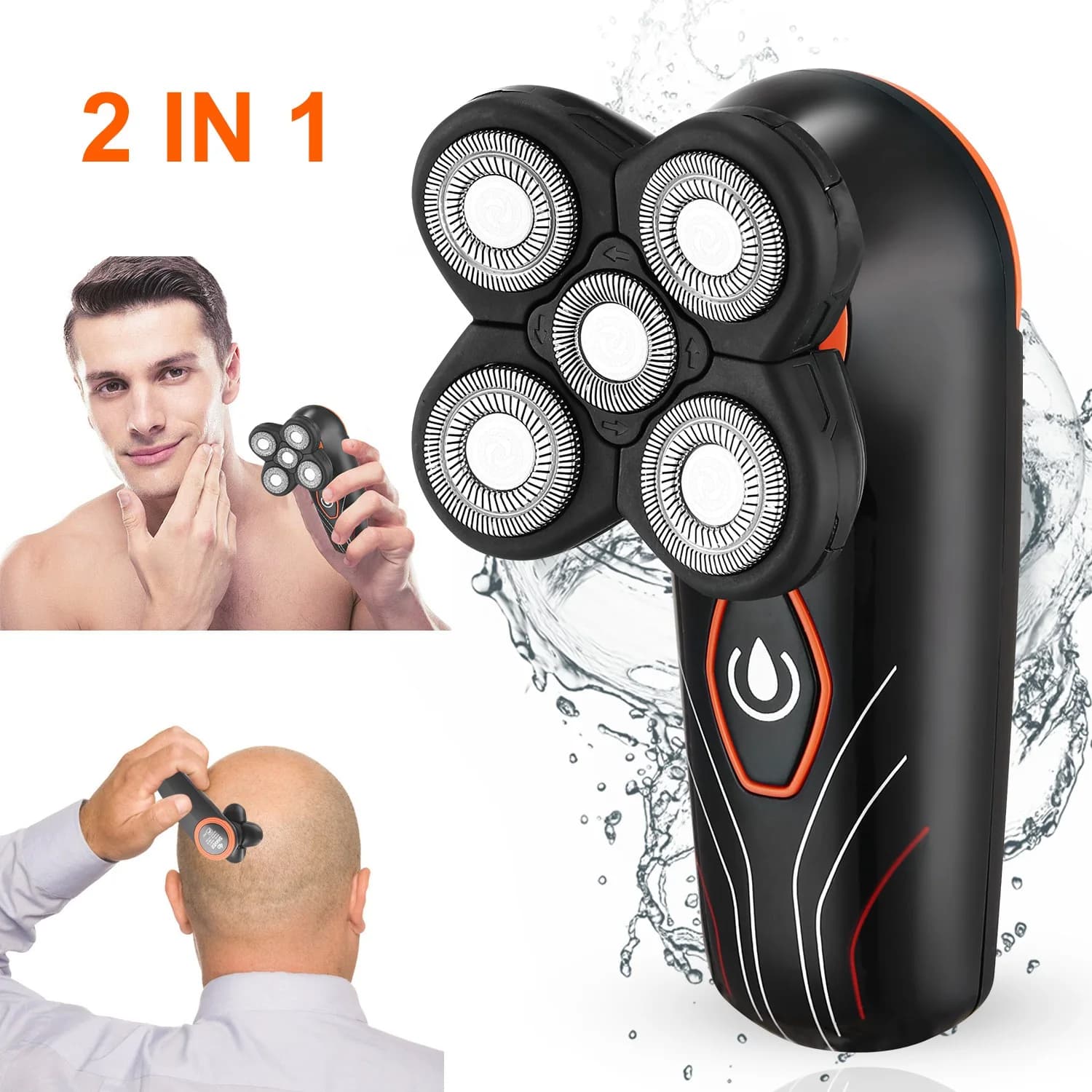 4D Electric Razor Waterproof IPX7 Wet & Dry with 5 Floating Rotating Heads, Rechargeable, Regbarba
