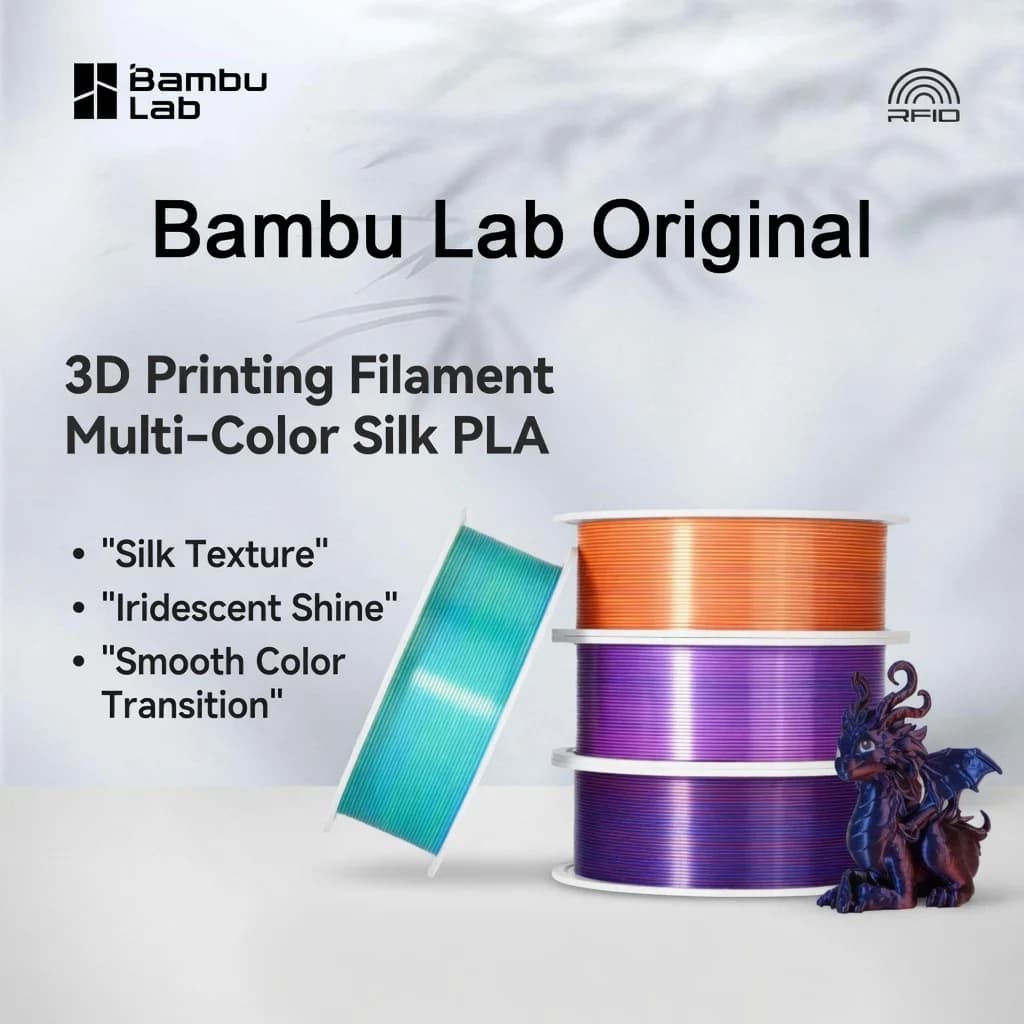 Filamento PLA-Silk Originale Bambu Lab, Multicolore Sfumato per Stampante 3D, 1KG, Materiale per Stampa Fai-da-Te, Consumabili per Macchine
