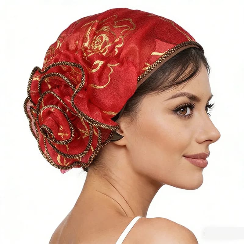 Turbante Elastico Islamico con Fiori Bronzati, Cappello da Donna, Sciarpa per la Testa, Copricapo per Chemioterapia, Copricapo Casual, Hijab