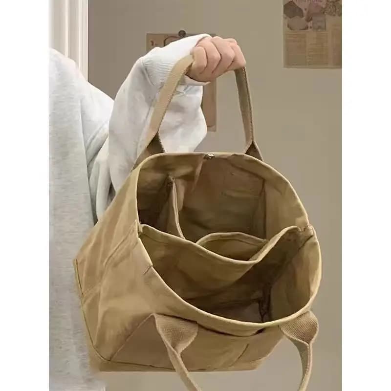 Borsa tote in tela semplice Borsa casual Borsa per la spesa leggera Borsa a tracolla riutilizzabile ecologica
