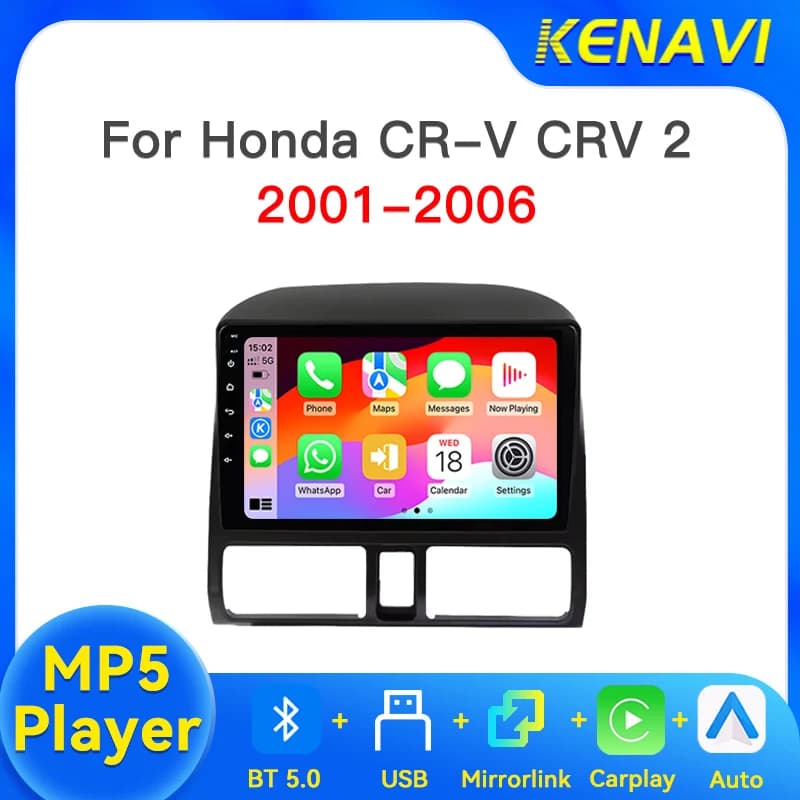 2Din Car Stereo Radio For Honda CRV 2 2001-2006 With Wireless Carplay Android Auto AM FM BT USB MP5 Center Multimedia Head Unit
