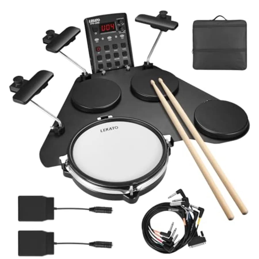 Electronic Drum Set, Portable Electric Drum Set for Beginner with Quiet Mesh Snare Drum Pads, 220+ Sounds, USB MIDI, 2 Switch P
