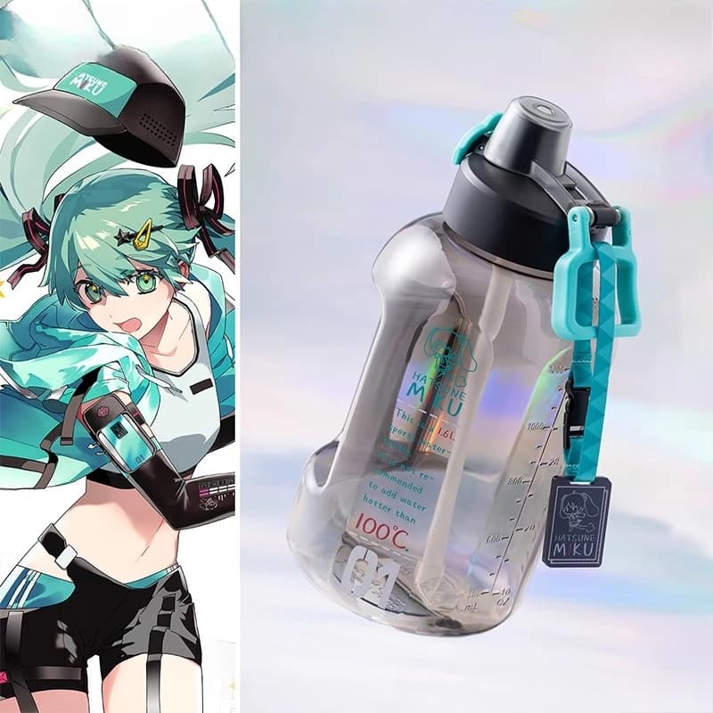 Hatsune Miku 1600ml Sports Water Bottle Anime Themed Hydration Flask Gym Companion for Runners & Fans