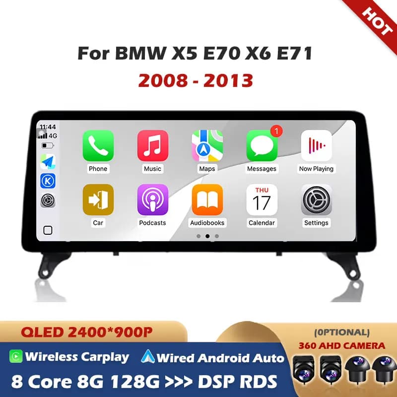 Lettore multimediale video per auto BT 4G Schermo ultrasottile Accessori auto Android 15 per BMW X5 E70 X6 E71 2008 - 2013 Sistema CCC CIC