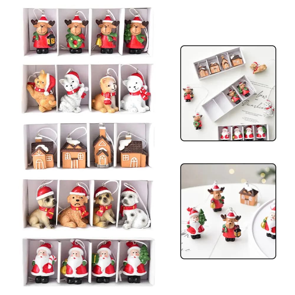 Christmas Pendant Mini Resin Elk Dog Cat Snow House Christmas Tree Decorations Elderly Snowhouse Ornaments Christmas Pendant