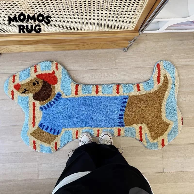 VIKAMA Ins Cute Puppy Bed Rug Cartoon Room Abnormals Strip Children's Room Plush Bedroom Waterproof Floor Mat Home Decor