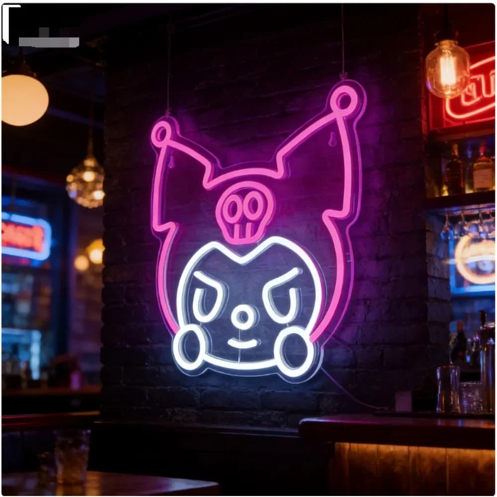 Luce notturna a LED Kuromi Hello Kitty Y2K, insegna al neon, decorazione carina per la stanza, dimmerabile tramite USB, regalo di compleanno per amici e ragazze.