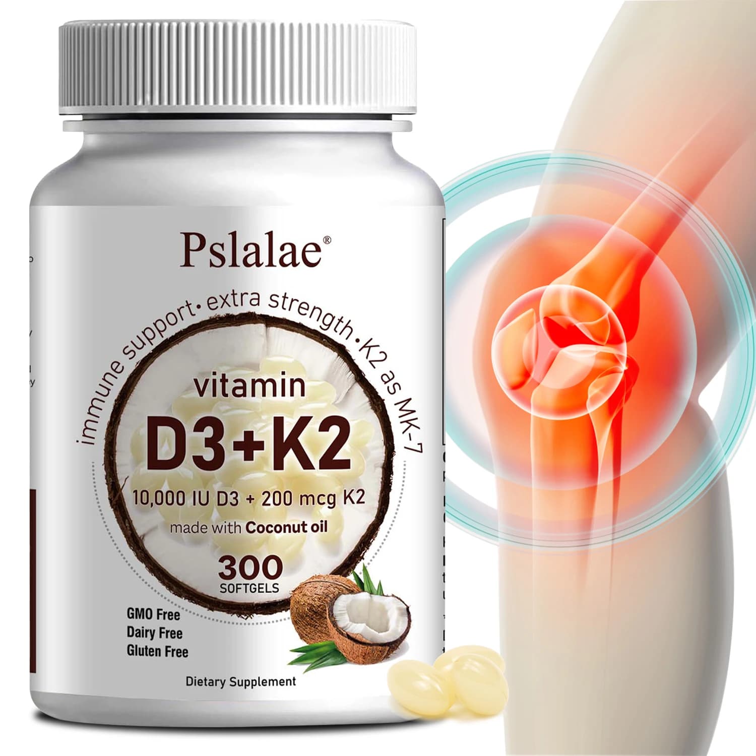 300-piece vitamin D3 K2 supplement: promotes strong bones, calcium absorption, teeth, heart, cardiovascular health
