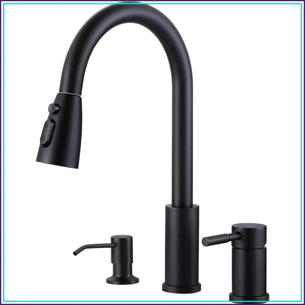 3 Hole Kitchen Faucet with Sprayer - 304 Stainless Steel Sink Faucet, Soap Dispenser, Separate Handle for Camper, Laundry, RV, Bar