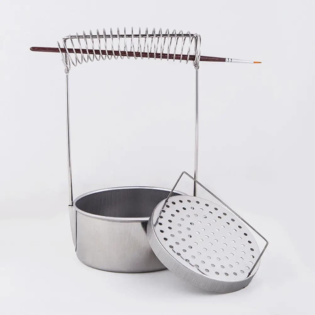 1 Pezzo Secchio per Lavaggio Pennelli Senza Coperchio in Acciaio Inossidabile, Strumento Portatile per la Pulizia di Penne, per Casa, Scuola, Corsi di Formazione, Argento