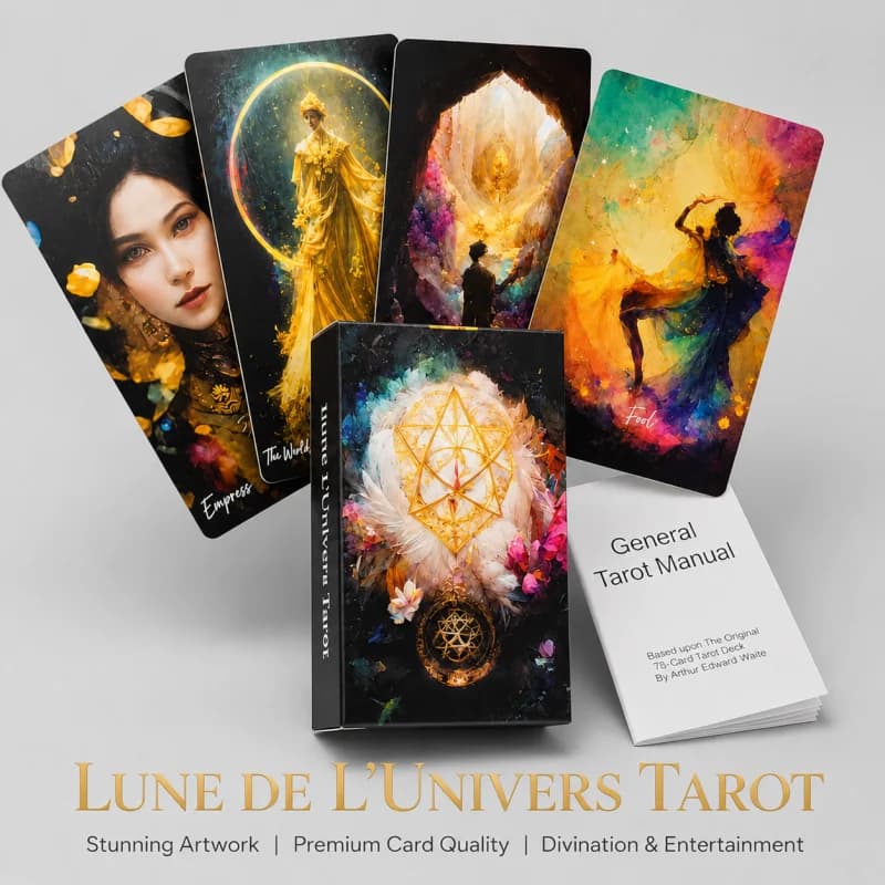 Tarot Deck Lune De L'Univers 78Pcs Universe Moon Tarot Cards Fate Divination Board Game Cards with Guidebook for Beginners Gift