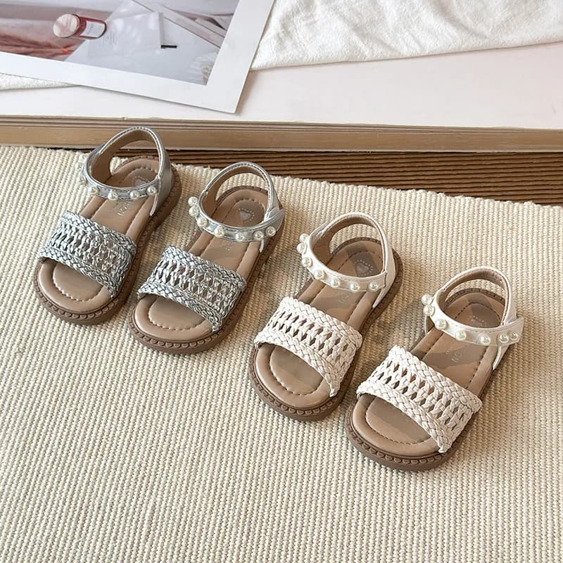 New Summer Children's Sandals Classmate Girl Princess Style Fashion Pearl Beach Student Flats Sandals