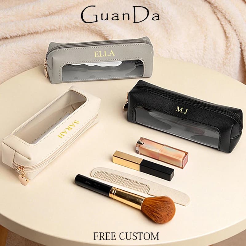 Borsa Cosmetica da Viaggio Portatile con Cerniera, Personalizzabile con Nome, Lussuosa Borsa Trasparente per il Trucco, Incisione Lettere, Vendita all'Ingrosso, Dropshipping, Astuccio per Penne, Regalo