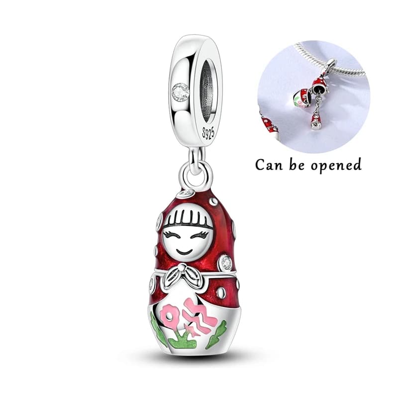 Hot Sale 925 Sterling Silver Red Polka Dot Doll Pendant Charms Jewellery Fit Original 925 Bracelet Necklace For Women DIY Gift