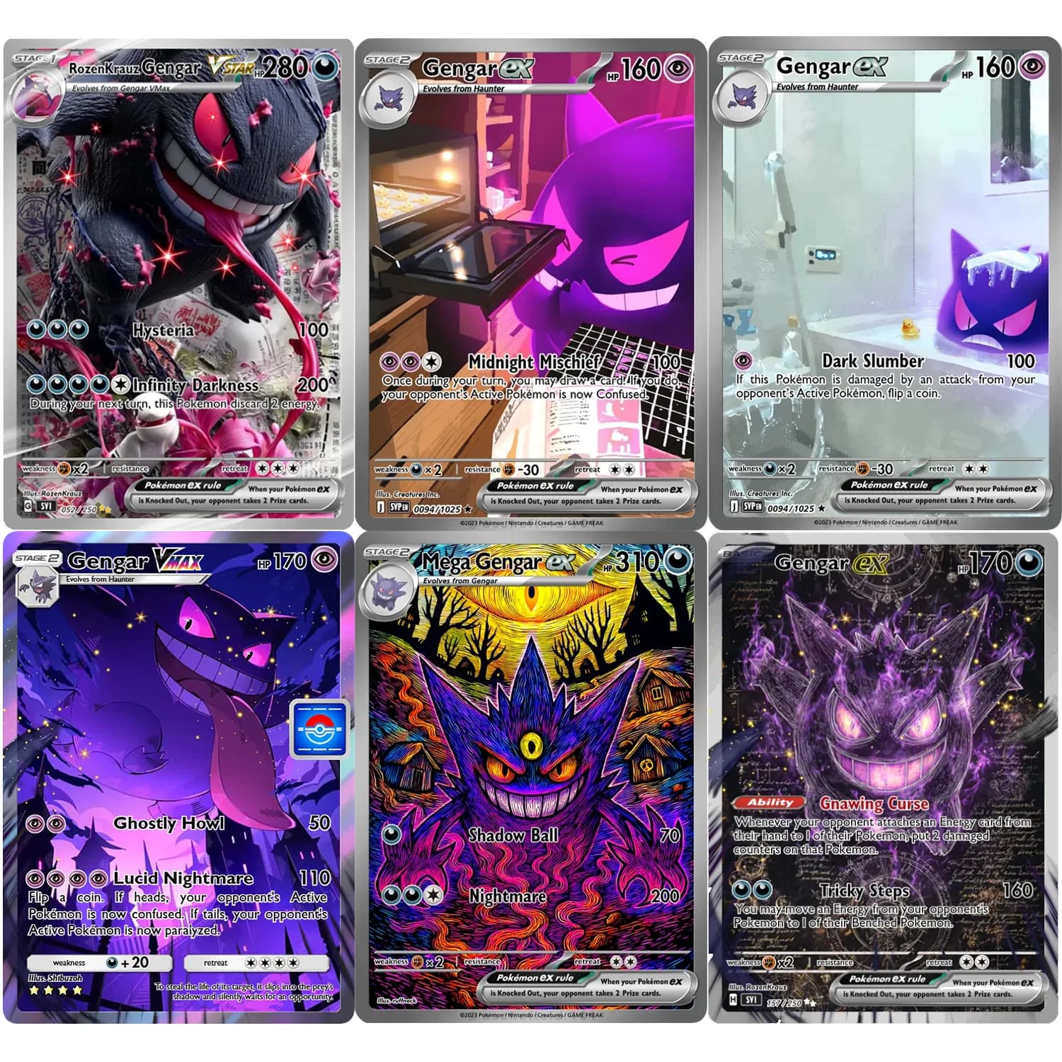 Set di Carte PTCG PKM Serie Gengar, Carte Rare Personalizzate DIY, Carte Singole di Alta Qualità per Gioco Classico, Collezione Anime, Carte Realistiche