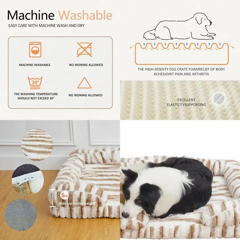 Letto per cani grande in memory foam XL: copertura impermeabile, peluche, antiscivolo, lavabile, striscia di tigre kaki