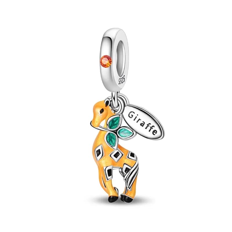 Ciondolo con charm in argento sterling 925 con giraffe che camminano nel tempo, per donna, adatto a braccialetti originali, regalo di compleanno fai da te.