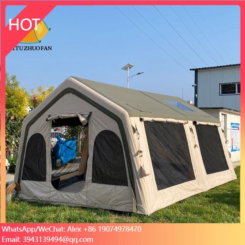 Tenda da Campeggio Gonfiabile di Lusso 4 Stagioni OEM & ODM, Grande Tenda in Tela Impermeabile in Cotone Oxford per Famiglie, Glamping all'Aperto