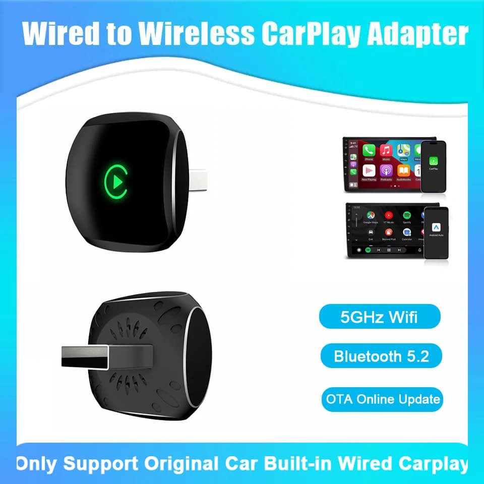 Adattatore 2 in 1 cablato a wireless Carplay e Android Auto Mini AI Box compatibile con il 99% di auto Smart Dongle WiFi Plug and Play