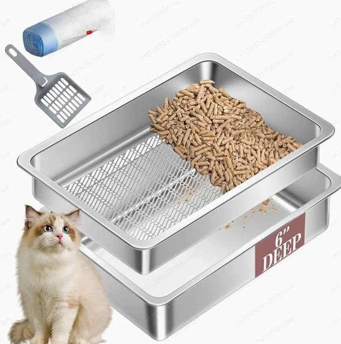 Nuova Lettiera per Gatti in Acciaio Inossidabile, Lettiera con Filtro Rimovibile, Toilette Aperta per Gatti