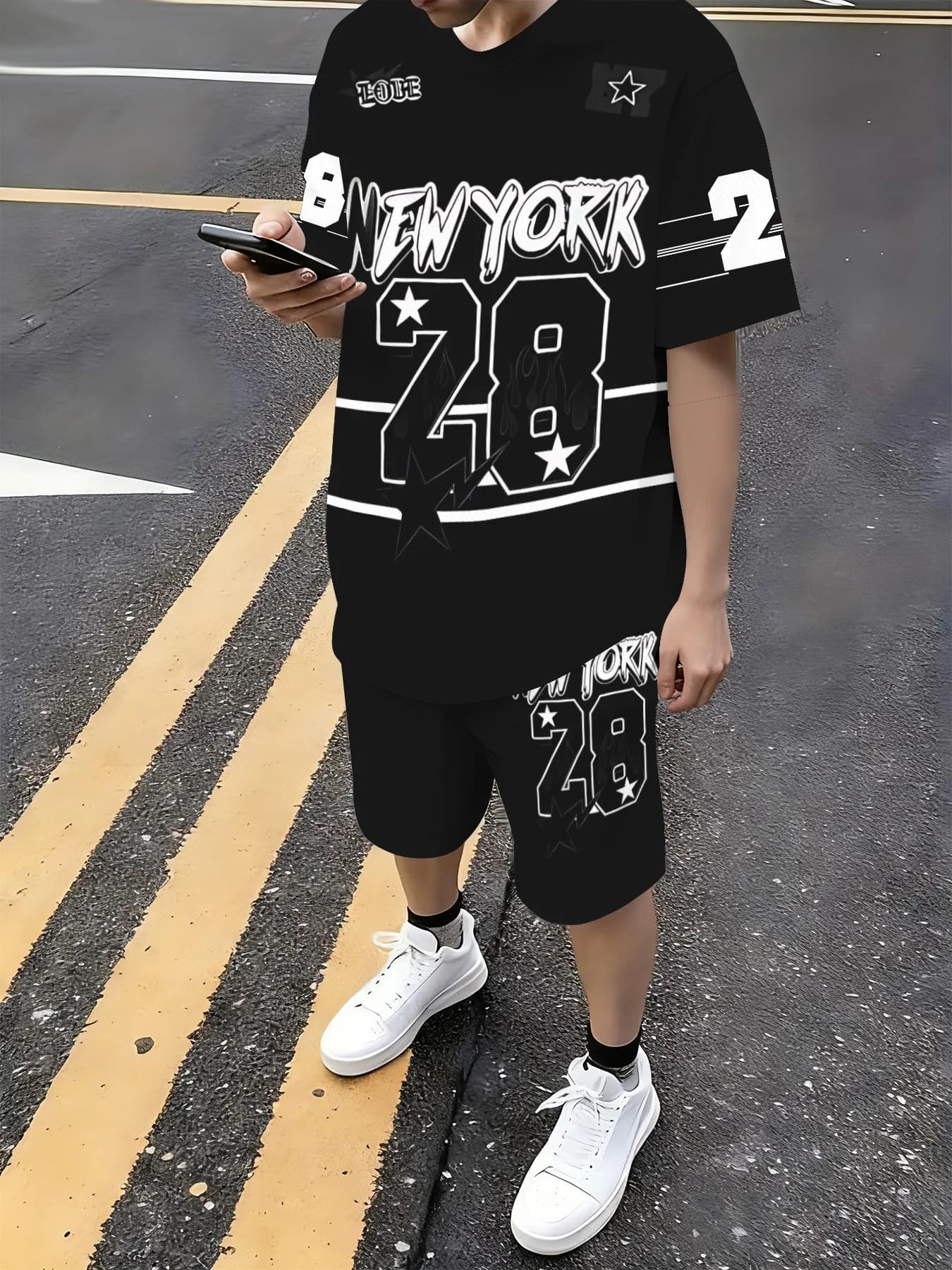 2026 Summer American Men's T-shirt Set for Outdoor Sports Fashionable Casual Soft Breathable 3D Digital Pattern Printing