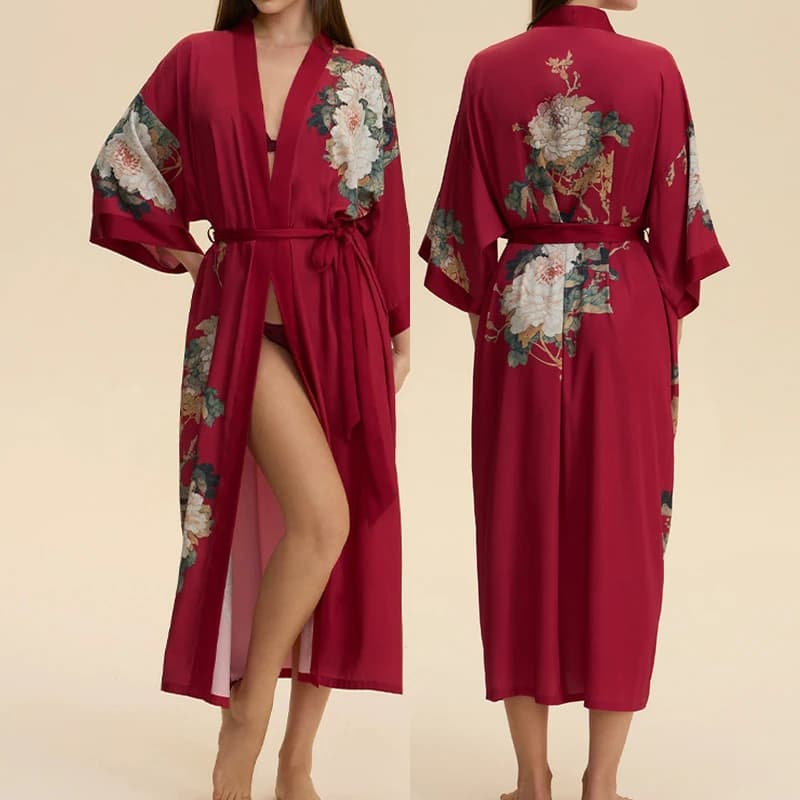 Nuovo abito lungo femminile abito da casa stampa floreale accappatoio da sposa abito kimono regalo elegante pigiama in raso camicia da notte pigiama allentato