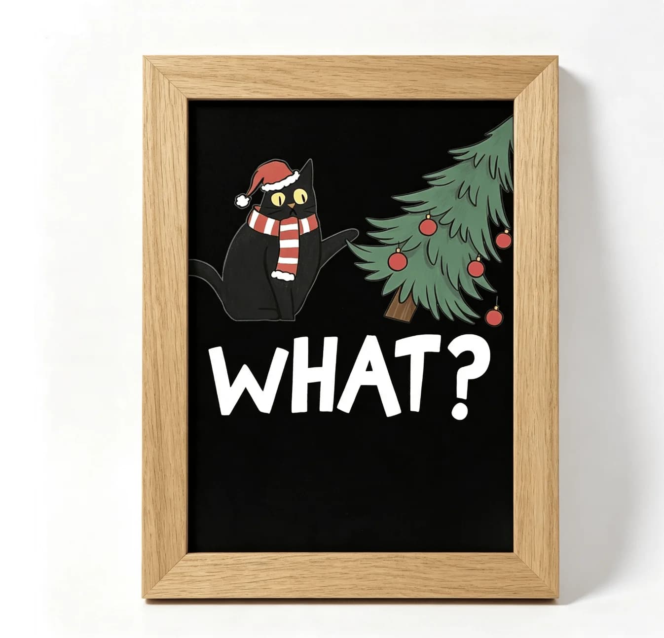 (No frame)Funny What? Black Cat Santa Hat Christmas Tree Wall Art Canvas Prints Posters, Cartoon Kitty, Holiday Home Living R