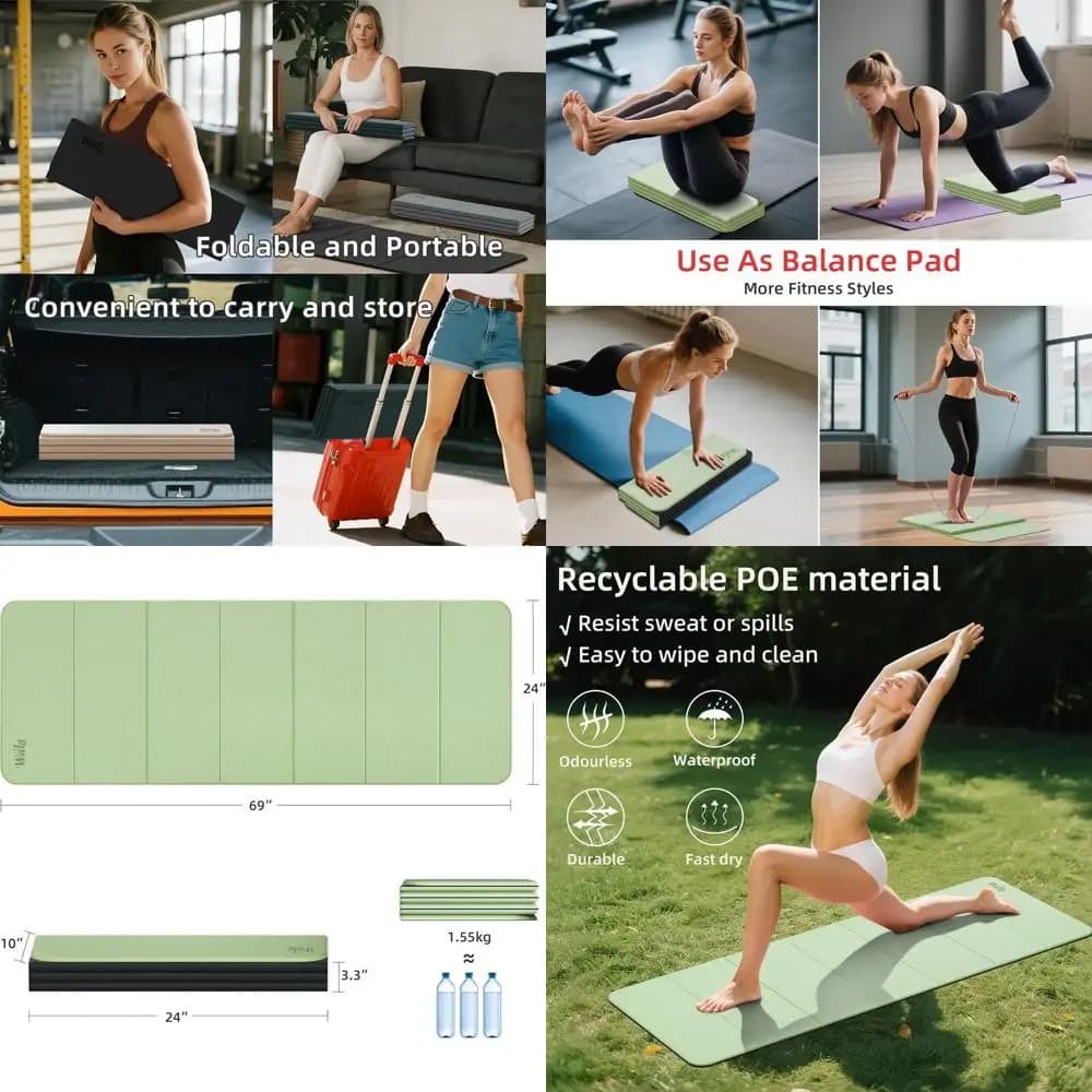 Yoga rug 1/2 often for pilates and home gym, rug for anti-slip exercises 69x24, folding for travel and camping