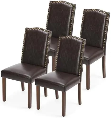 Dining Chairs Set of 4, Modern PU Leather Kitchen Table Chairs with Wooden Legs and Padded Seat for Dining