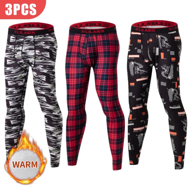 1/2/3 pezzi di pantaloni autunnali stampati alla moda da uomo autunnali e invernali con leggings comodi set di biancheria intima calda taglie forti