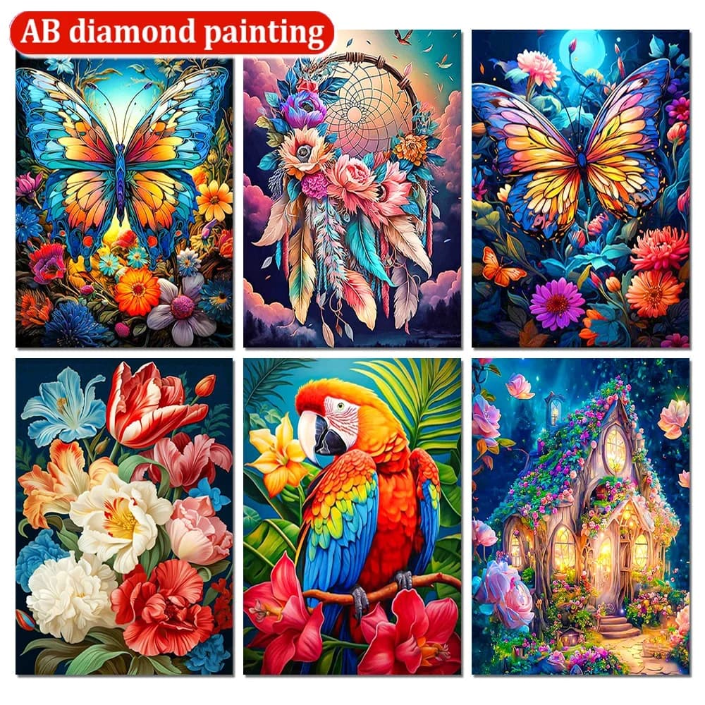Butterfly Diamond Art Painting AB Square/Round Drill House Flower Dreamcatcher Diamond Embroidery Set Handmade Home Decoration