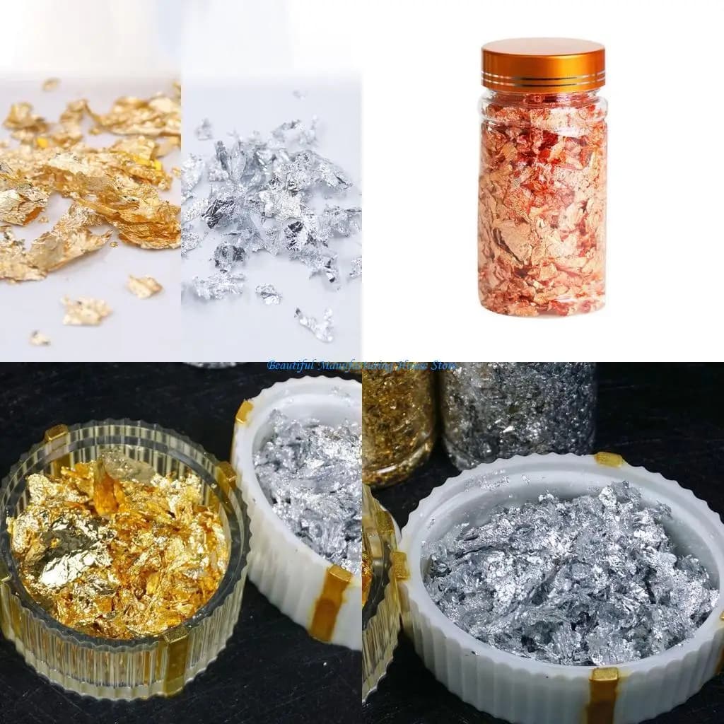 E56A Gold Silver Flakes Epoxy Set Foil Flakes for Resin Mode for Candle Making Craft Painting Craft Art Home