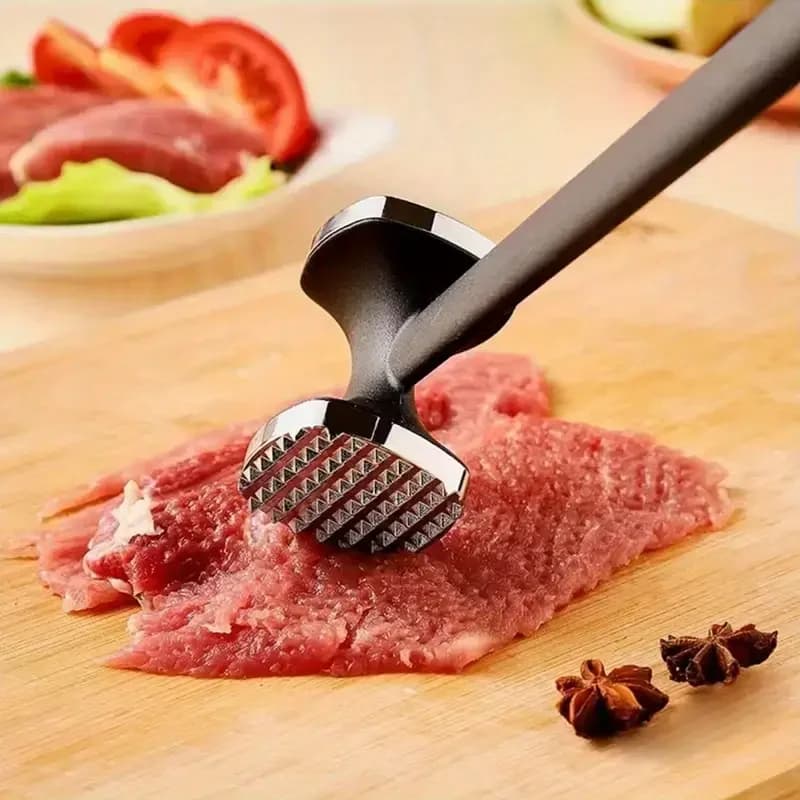 Knife for softening durable kitchen meat with rubber grip, stainless steel head for a softening and effortless cutting