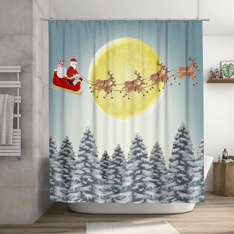 TU Tenda da doccia natalizia Babbo Natale Renna Festivo Vacanza Decorazioni per il bagno Regalo di Natale Accogliente tessuto impermeabile da appendere alla parete