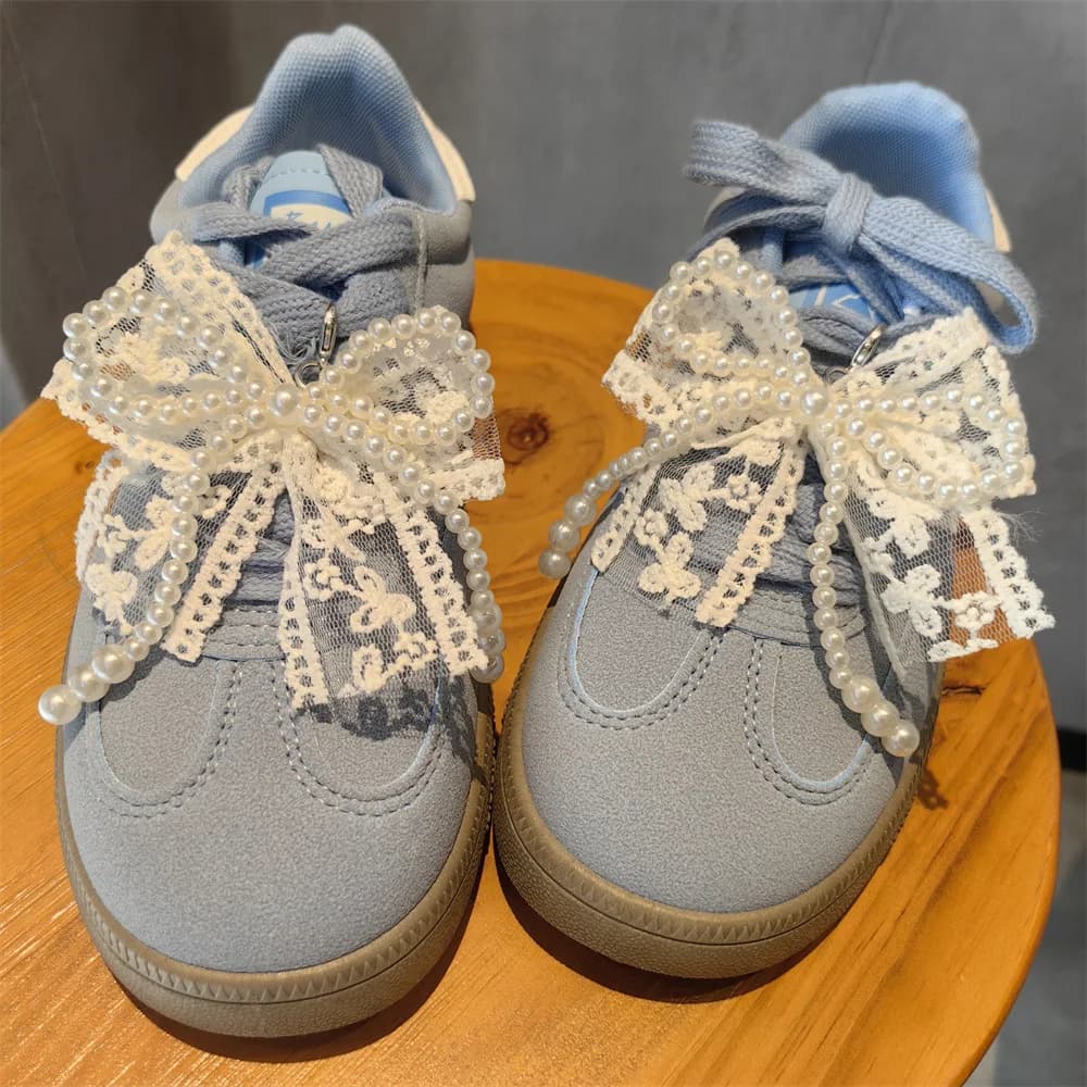 Fashion lace pearl bow shoelace buckle Sneakers decorative charm shoe flower buckle Men's and Women's Shoe Charm Accessories