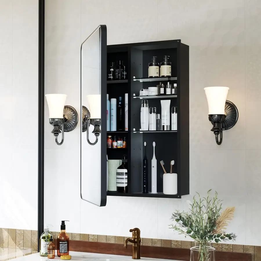 Armadietti per medicinali da bagno con specchio 16x24 Cassettiera con specchio per montaggio a parete Piccolo armadietto portaoggetti da 16 x 24 pollici con regolazione