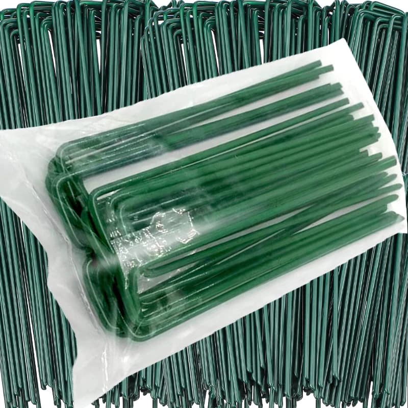 Chiodi per tappeto erboso da giardino multifunzionali a forma di U Nero Verde Heavy-duty Tubo per recinzione Picchetti Sod Graffette Perni Strumenti per chiodi a terra in metallo