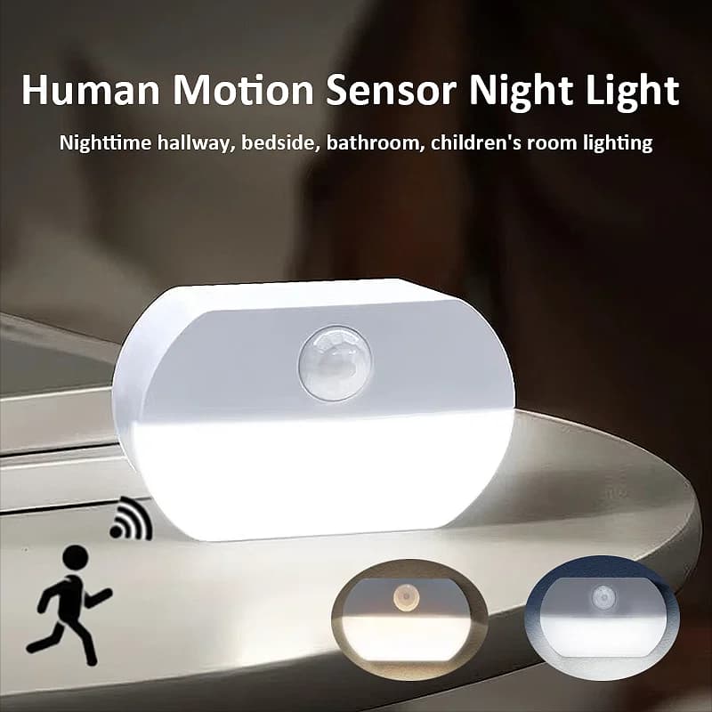 Sensore LED Luce notturna ad angolo rotondo Luce calda/fredda Luce adesiva per armadio Camera da letto Bagno Illuminazione notturna Luci con sensore PIR