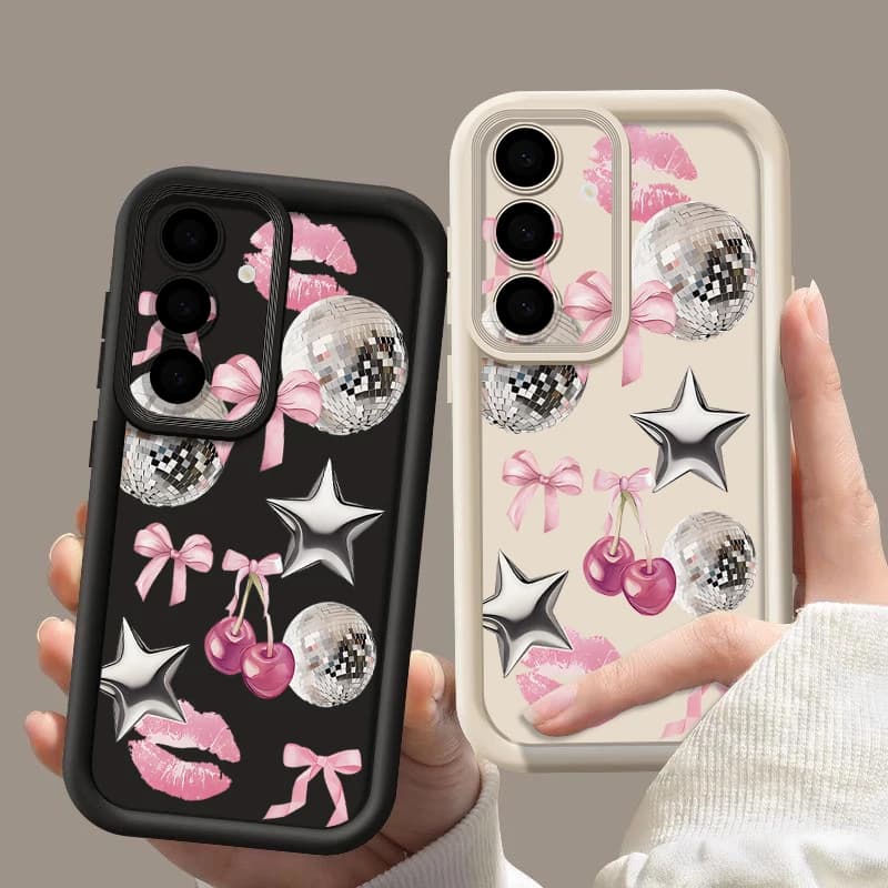 Cover Morbida in TPU con Motivo a Stelle e Ciliegie per Samsung Galaxy A57 A37 A17 A56 A16 A36 A26 A55 A15 A25 A35 A54 A53