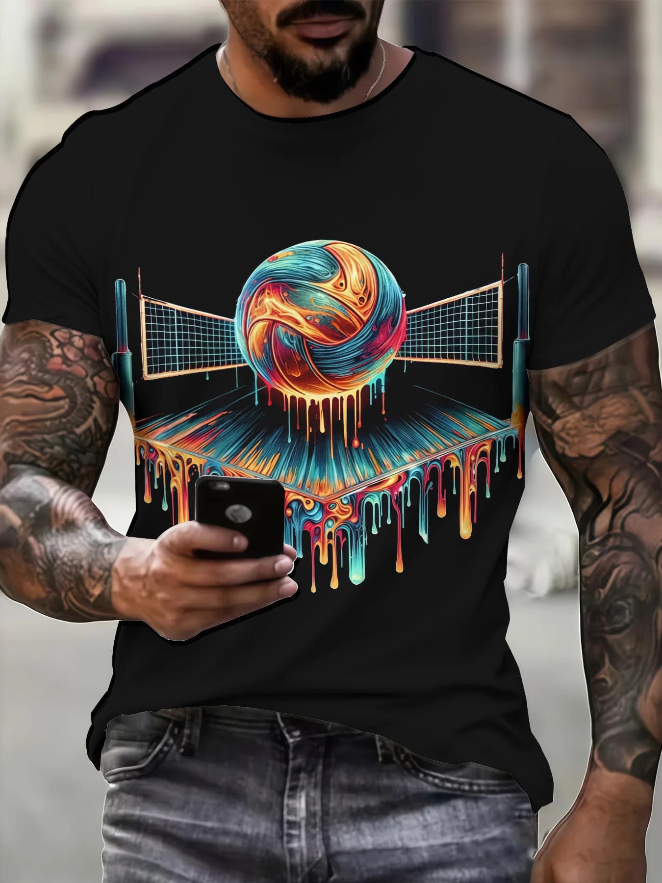 Men's T-shirt Girocollo Estivo 2026 New Collection with 3D Printing Drop Volleyball Fluid, Casual, Fashion, Creative, Versatile, Maniche Corte