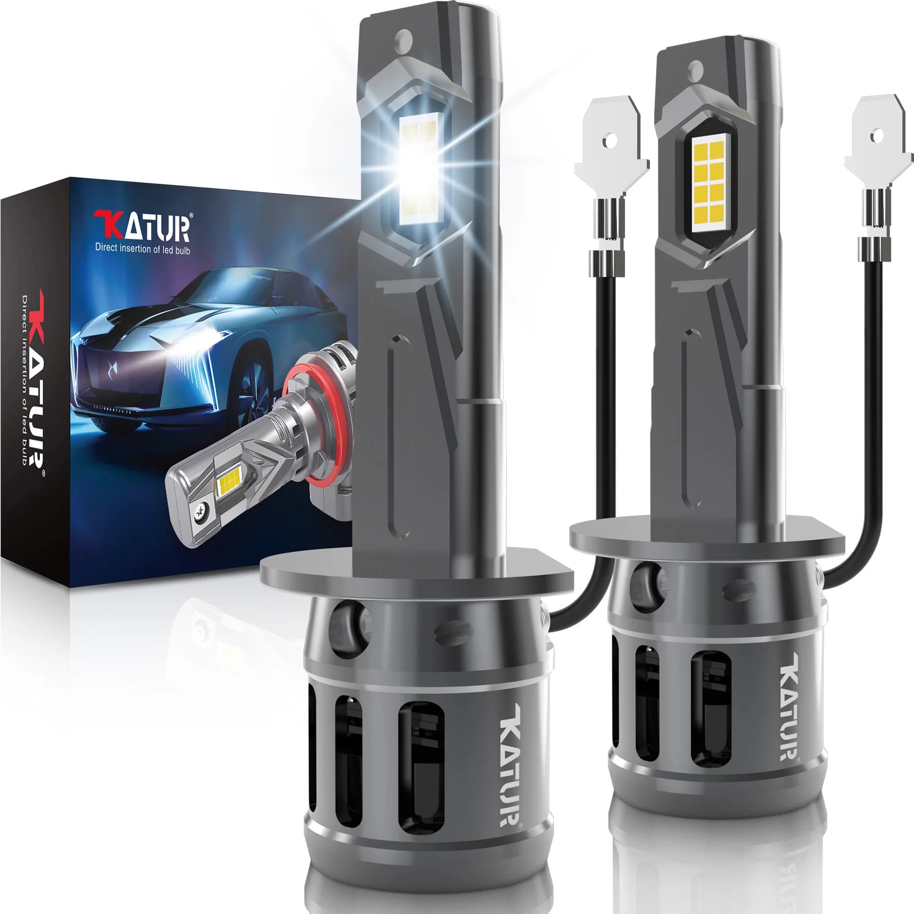 Katur 2x H1 H3 Auto Led Faro Lampadina Fendinebbia DRL 20000LM 100W Ad Alta Potenza 6000K Bianco Con Ventola Per Volvo XC60 S60 V90
