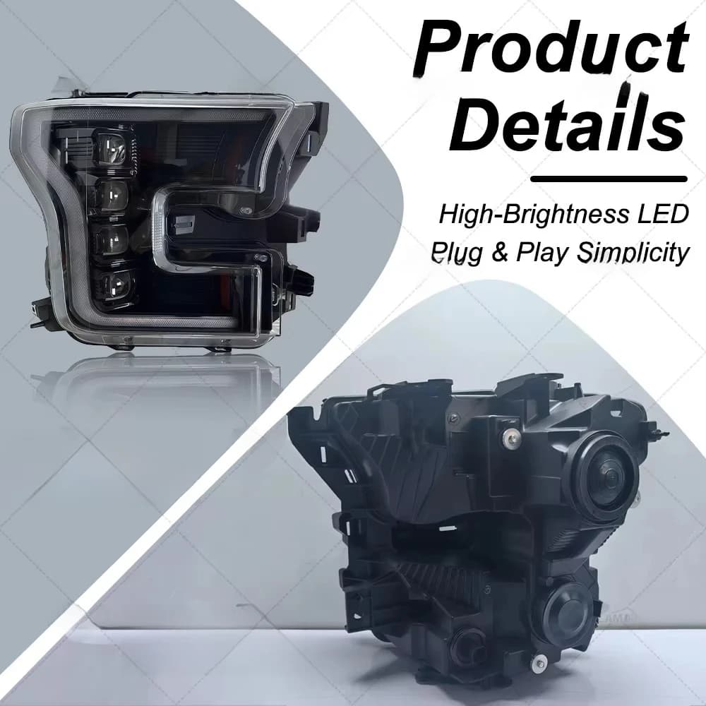 LED Car Headlight, Plug and Play Assembly, Front Projector Lamp, IP67 Waterproof, for Ford F150 Pickup 4x4 2015-2017