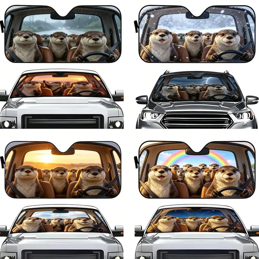 Parasole per auto pieghevole con motivo a forma di lontra, protezione solare per parabrezza, copertura anti-UV per auto